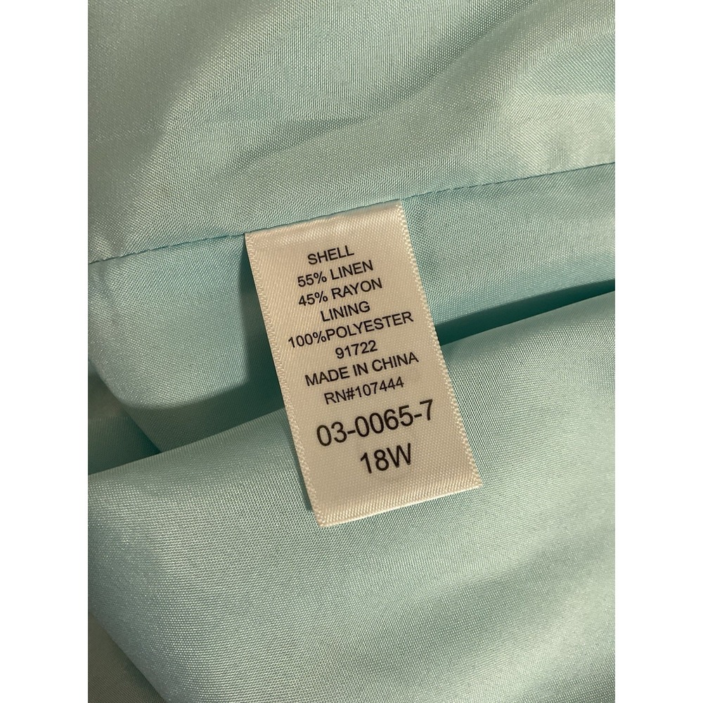 Jessica London 18W Linen Blend Dress Turquoise Floral Bird Print Lined - Picture 13 of 13